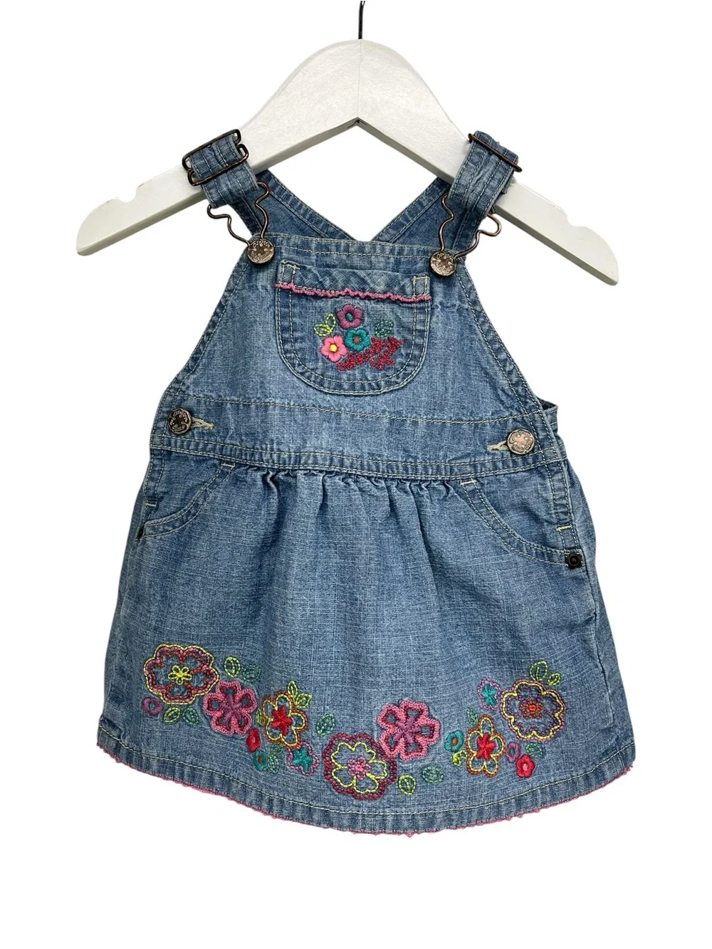 Oshkosh Denim Skirt Overall Dress Pink Floral 6 Months